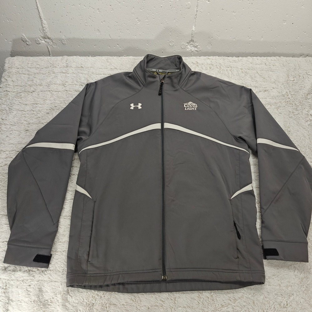 Coors Light Mens L‎ Jacket Under Armour Gray Zip Up Fleece Lined Softshell Beer
